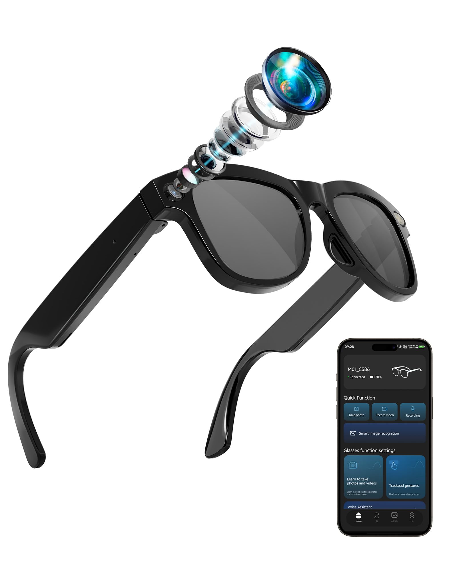 Coucur AI Smart Glasses with Camera,Video Recording Glasses(Grey Lens)