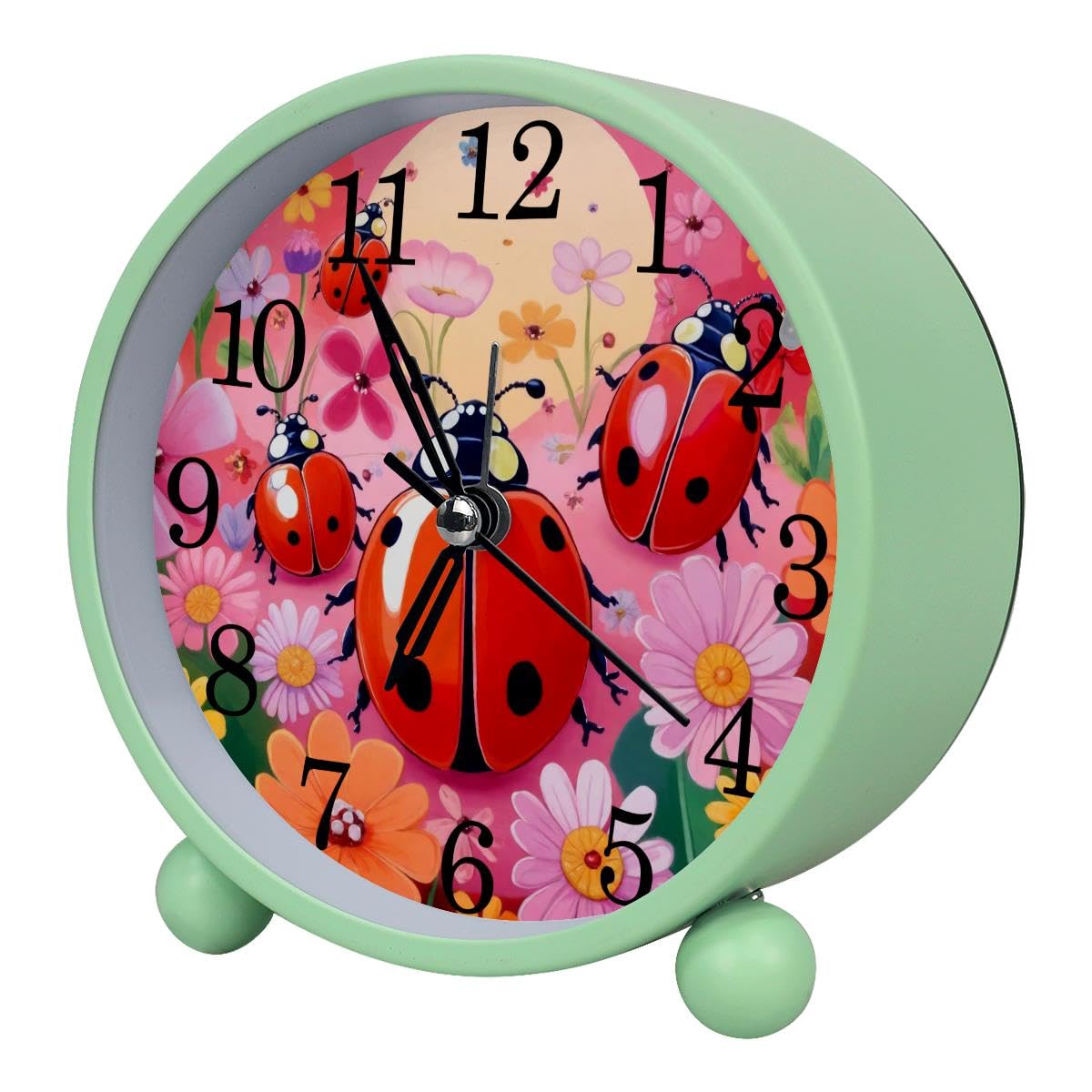 Luoweisi Alarm Clock Ladybugs Flower, Silent Non-Ticking with Night Light