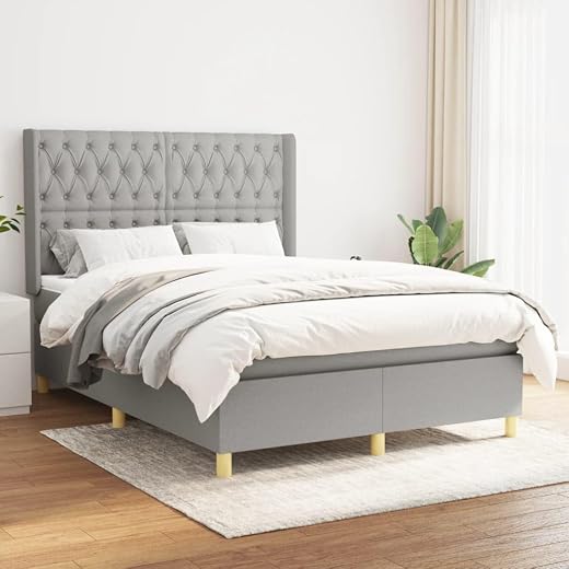 Box Spring Bed with Mattress Light Gray Full Fabric,Beds & Bed Frames-160.49lbs,Non-Slip