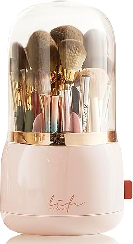 Lebenrich Organizador giratorio para brochas de maquillaje con tapa, soporte para brochas giratorias, organizador de maquillaje con cubierta