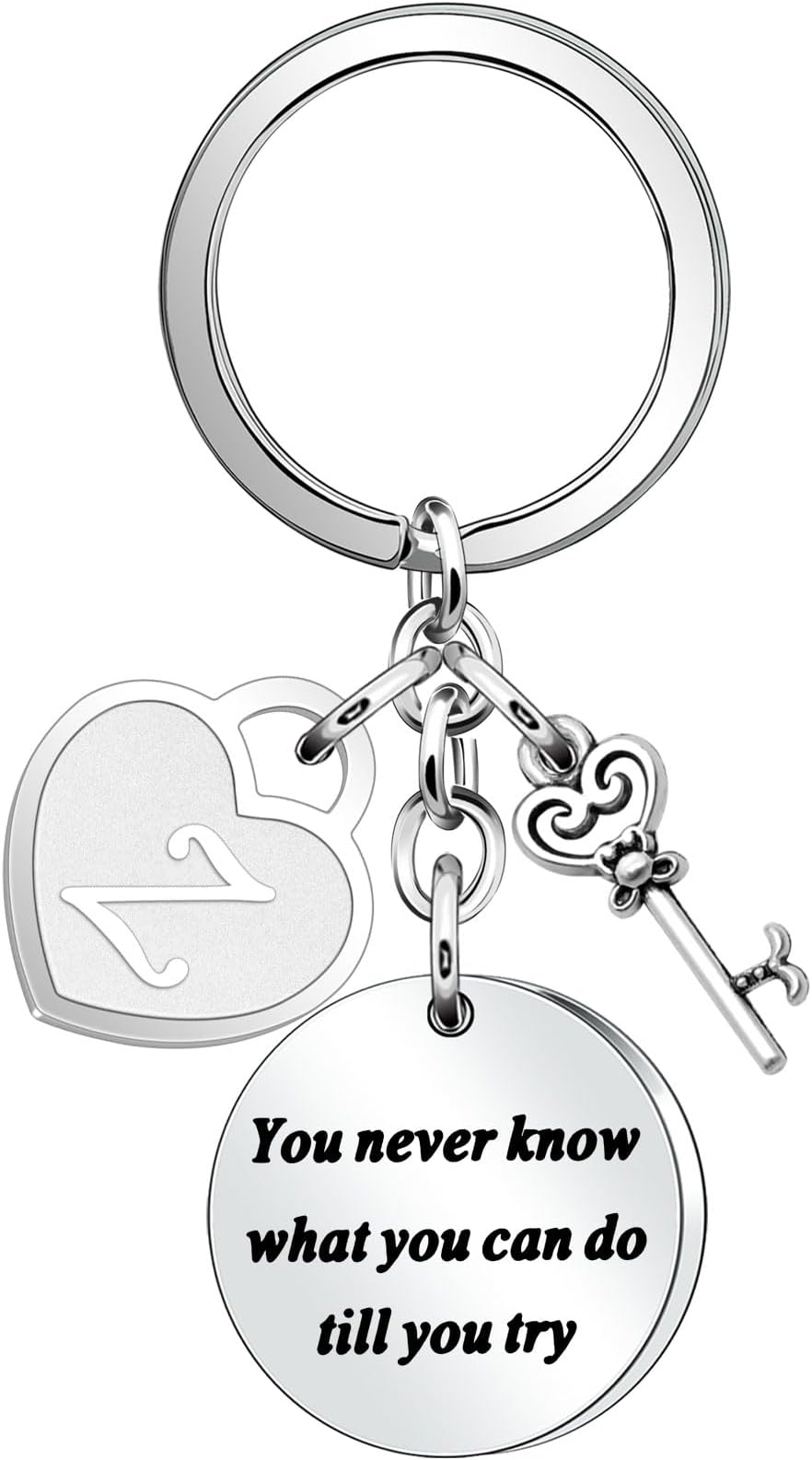 YONGHUI Inspirational Initial letter Gift You Never Know What You Can Do Till You Try Keychain Keyring Encouragement Gifts for Women Girls Birthday Christmas