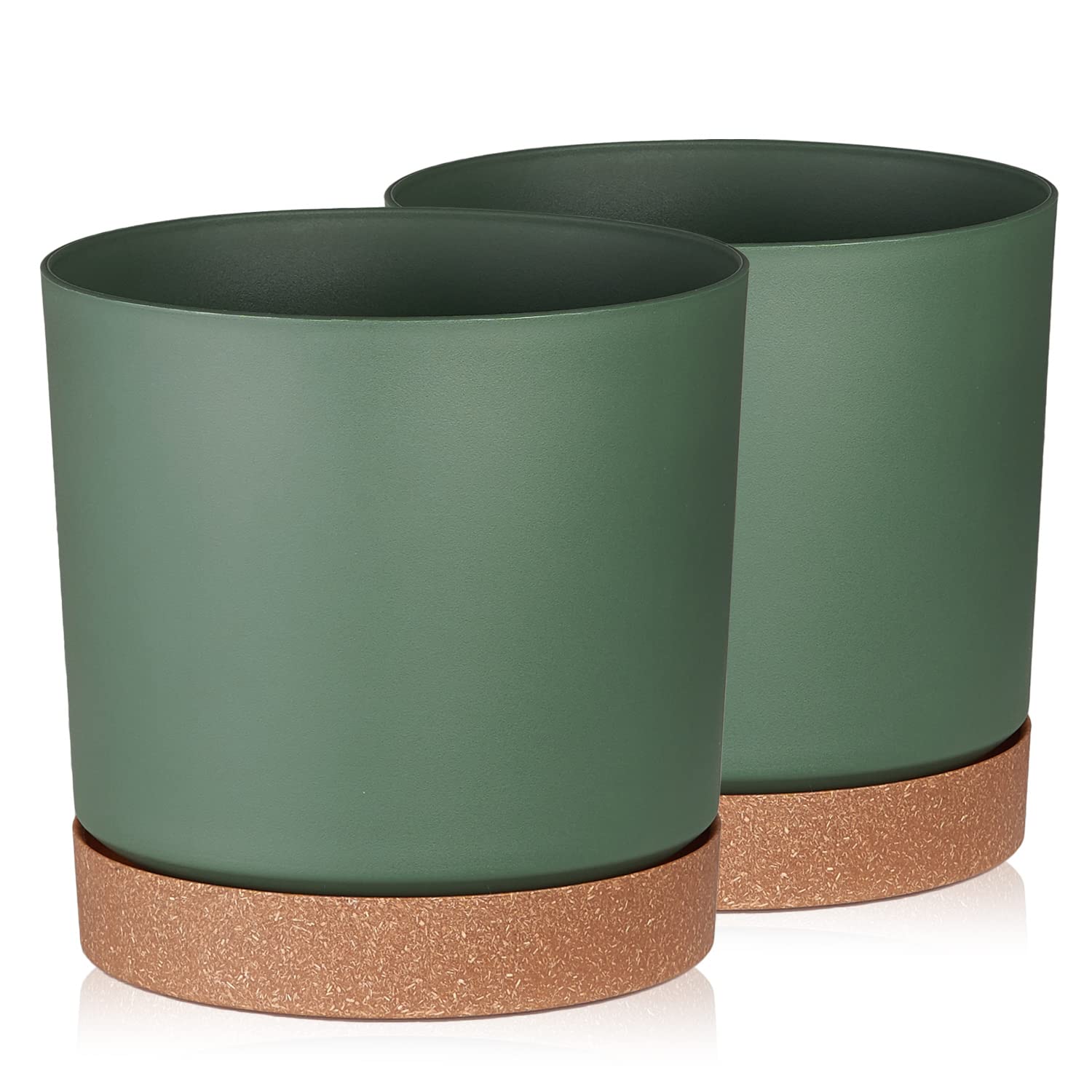 Tymar Pot de Fleur avec Soucoupe, Lot de 2 Pots de Plantes décoratifs en Plastique, Forme Ronde Moderne pour l'intérieur (ø 40 cm, (2pack) LI Vert)