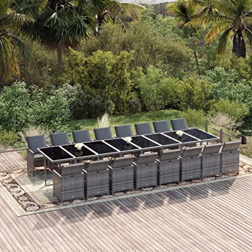Woonisher Set Comedor de jardín 17 pzas y Cojines ratán sintético Gris Sofá para Muebles de balcón