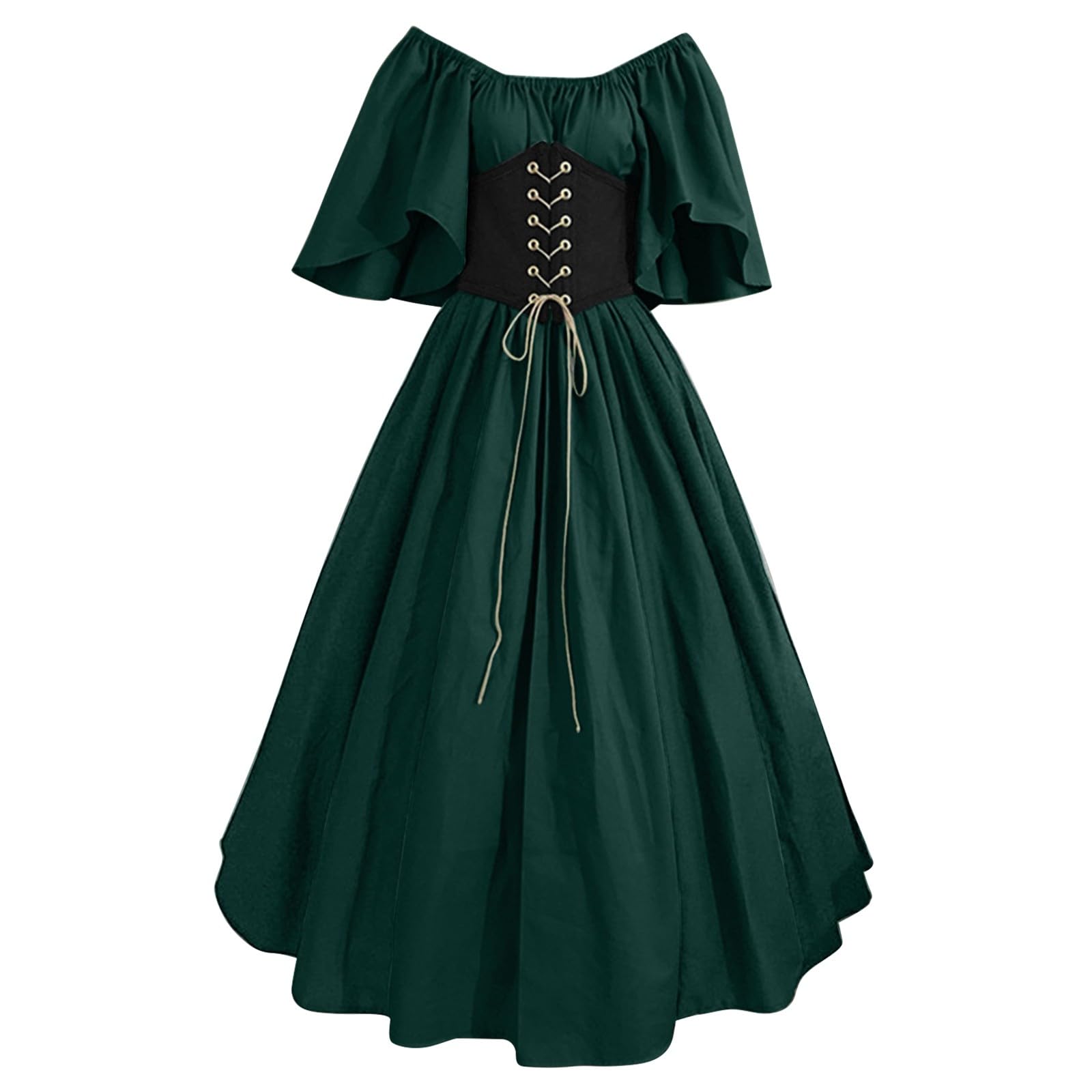 Womens Renaissance Costume Vintage Elegant Lace up Halloween Gown Princess Dress with Corset Medieval Evening Party Prom Cocktail Swing Victorian Dresses for Ladies