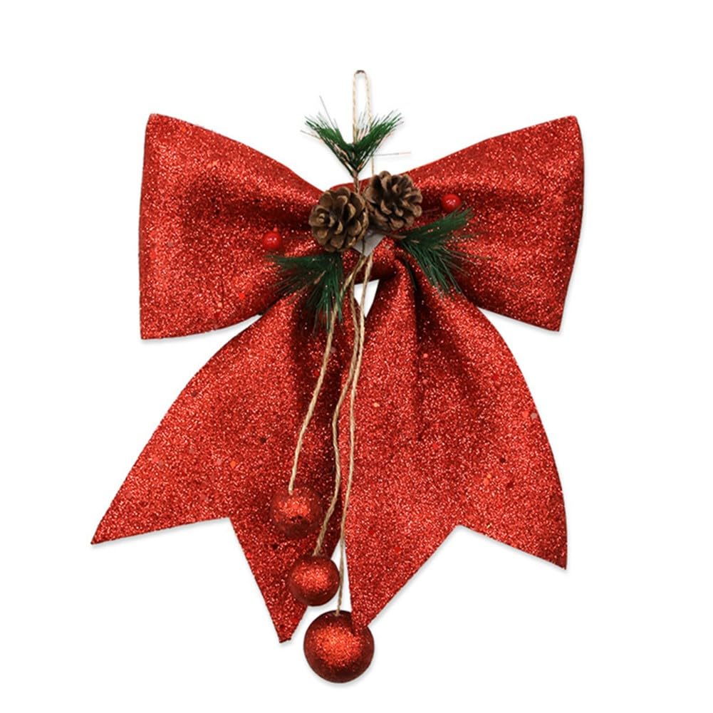 FACAIIO Decoración de lazo de Navidad, lazos grandes de algodón perlado de 30 cm con conos de pino para corona de árbol y decoración del hogar, reutilizables