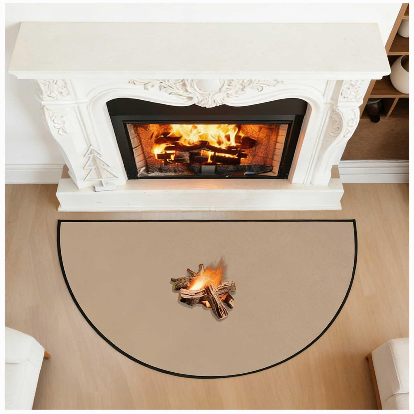 Tapis de foyer ignifuge 7,6 x 1,5 m – Tapis de gril rond ignifuge pour cheminée, poêle à bois, brasero – Tapis de sécurité de protection sous le bureau pour résistance à la chaleur