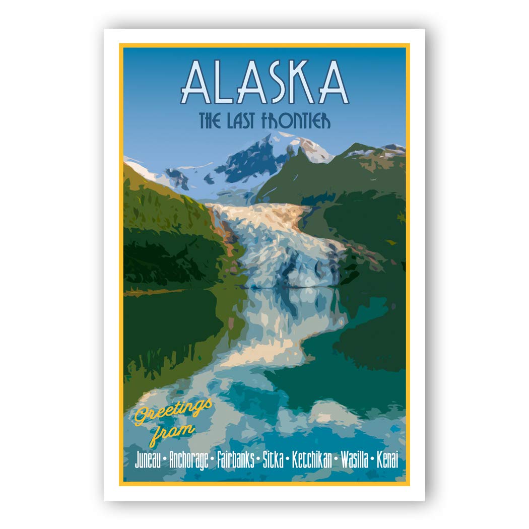 ALASKA TRAVEL POSTER postcard set of 20 identical postcards. AK state vintage style travel poster post cards. Made in USA.