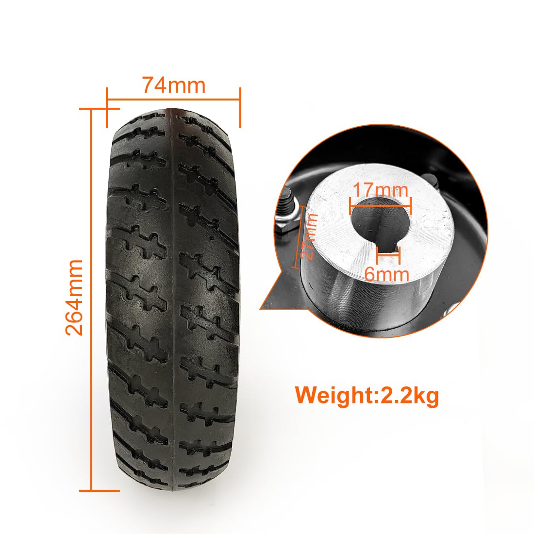 L-faster Rueda sólida de 10 Pulgadas, neumático sin Aire 4.10/3.50-4, Agujero de Eje de 17 mm, Cubo con Ranura en U de 6 mm para Kit de Motor de Carro de Mano