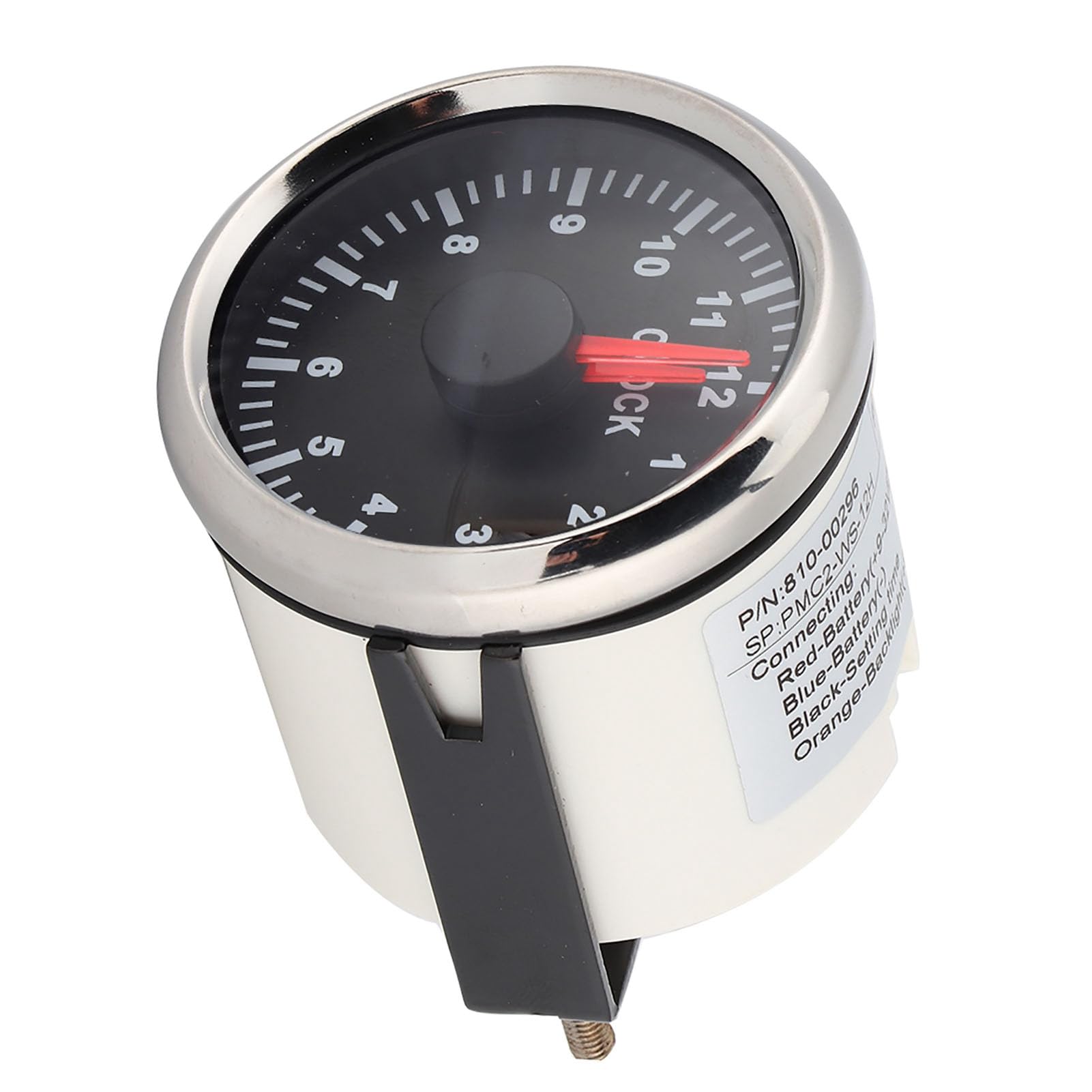 Indicador de Reloj de 52 Mm, Contador de Horas Universal de 0 a 12 Horas con Luz de Fondo Roja para Automóvil, Barco, Yate, Esfera Negra, Marco Plateado (Bisel plateado con