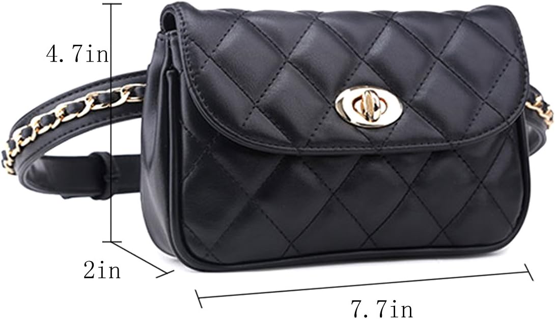 Goodbag Boutique Fashion Women Waist Bag Faux Leather Embroider Lattice Pattern Mini Fanny Pack