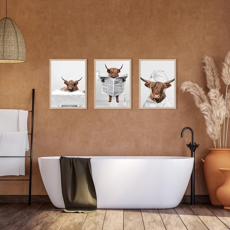 QPLGTU Bathroom Home Background Wall Decoration Poster, Black and White Highland Livestock Animal Decoration Photos Wallpaper - Image 2
