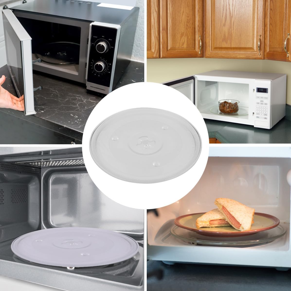 WOONEKY Plate Clean Glass Microwave Turntable Y-type Replacement 27cm round Glass Tray Easy to Install for Microwave Oven for Home
