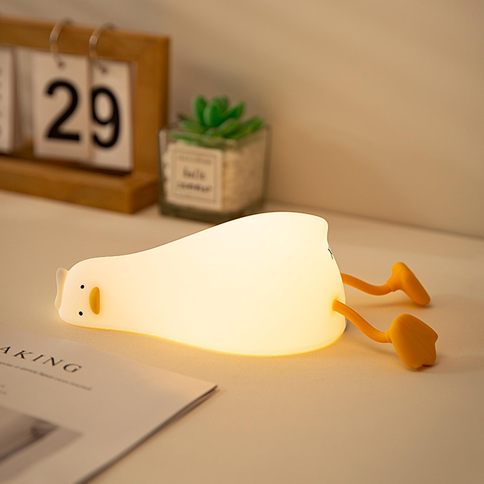 Duck Night Light?LED Squishy Lying Flat Duck Lamp, Dimmable Silicone Light Up Duck Nursery Nightlight, Rechargeable Cute Bedside Ducky Night Touch Lamp for Dector