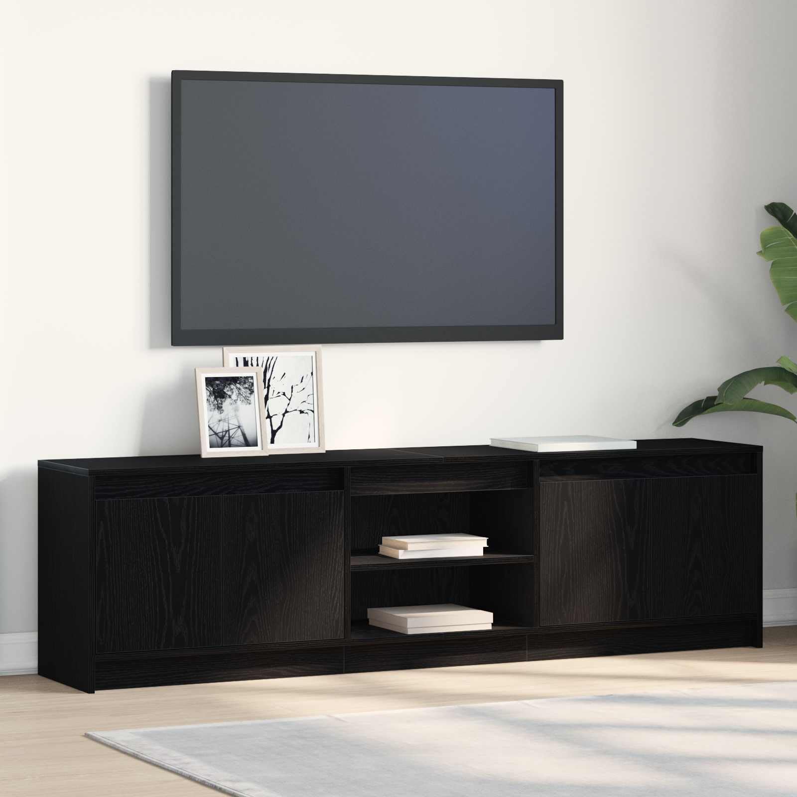 Meuble TV noir en bois 180 x 34 x 50 cm au design minimaliste et finitions mates