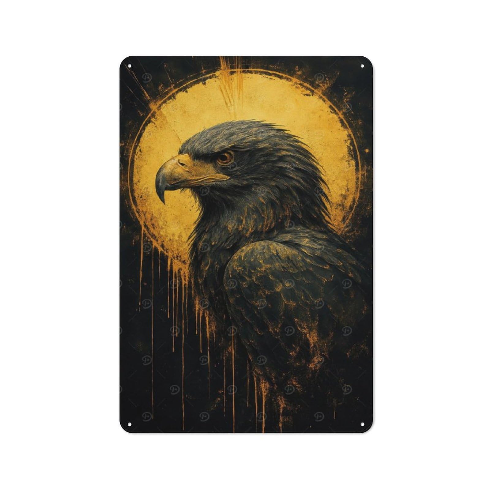 Junmoney Eagle Portrait With Golden Halo Vintage Tin Sign 30X20cm Featuring For Workshop Wall, Gift For Metal Sign Collectors During The Christmas Season