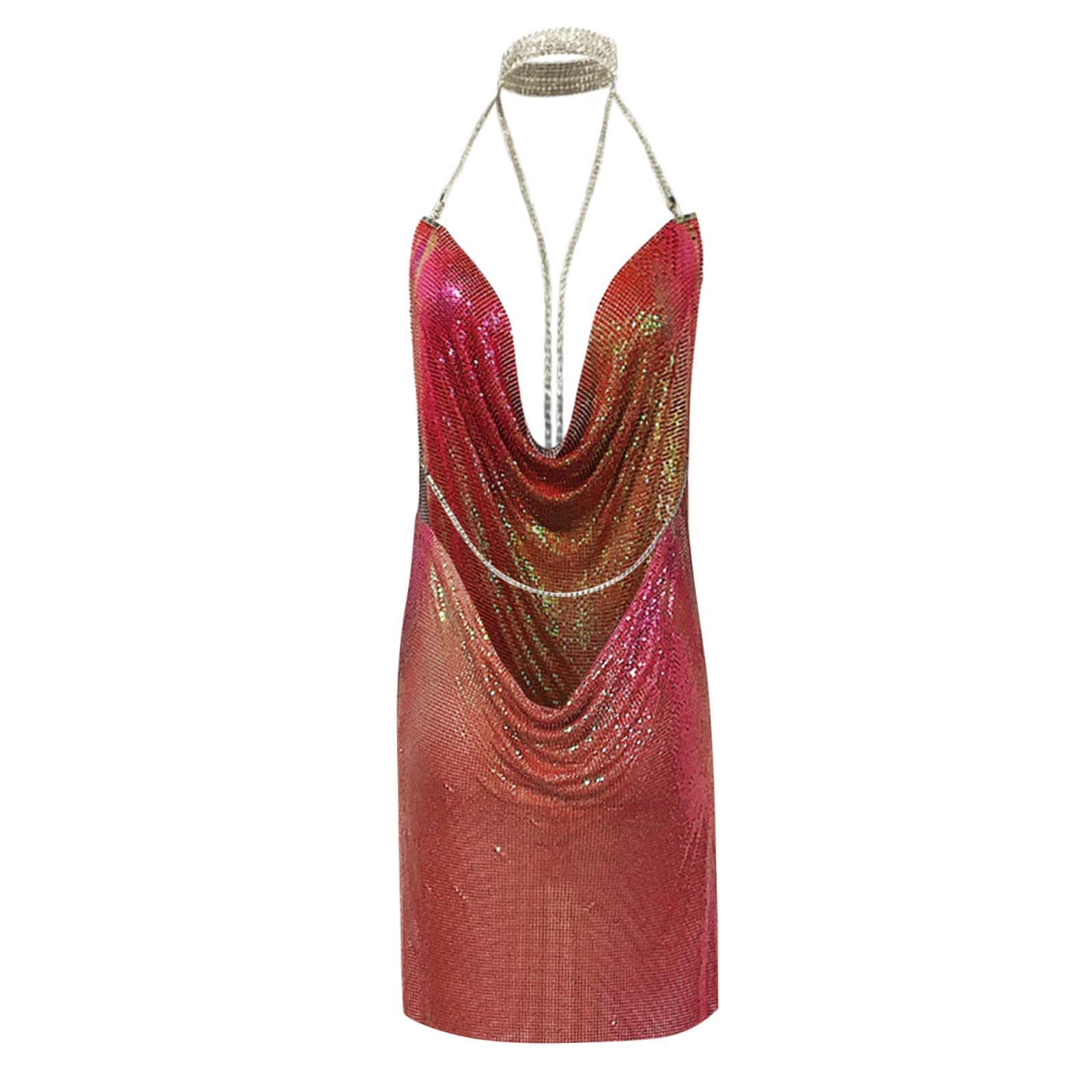QWUVEDS Elegante vestido de verano para mujer, vestido de lentejuelas metalizadas, sexy, dulce, picy, para mujer, con strapas, vestido sexy