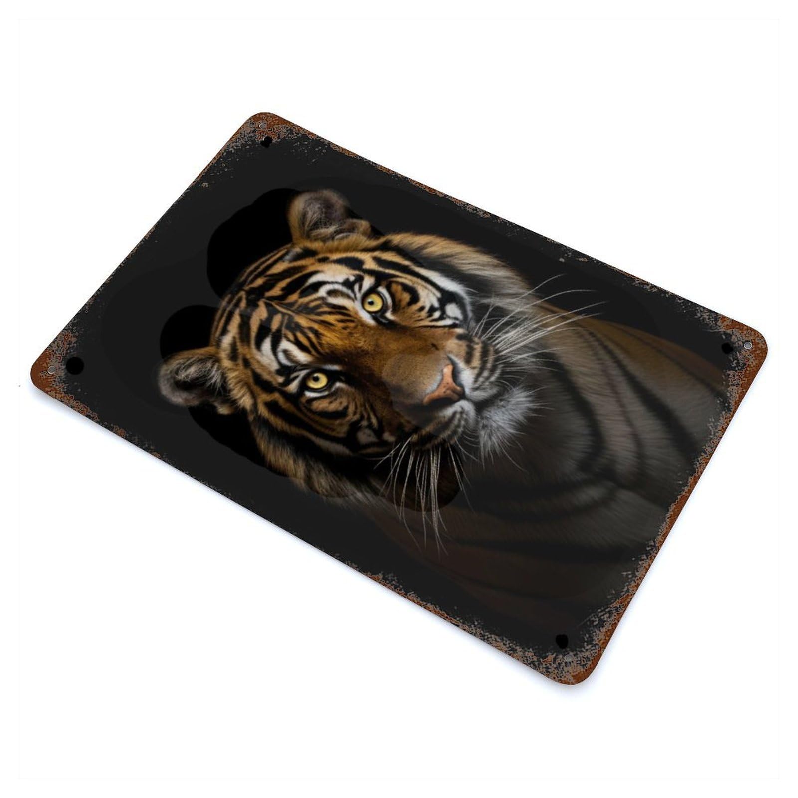 Gold Dark Tiger Rustic Tin Plaque 11.8"x7.9", Ideal for Shed, Workshop And Garage Wall Decor