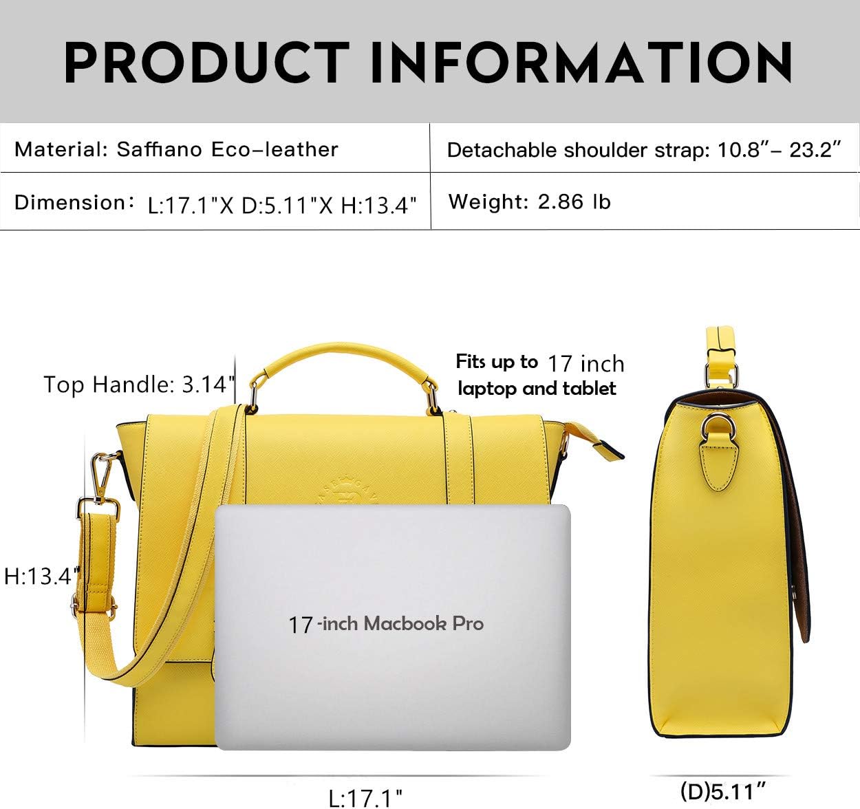 Top Rated 17 Inch Briefcase for Women,Laptop Bag for Women Charming Lemon Computer Bags for Work Business Travel,lemon-17Inch