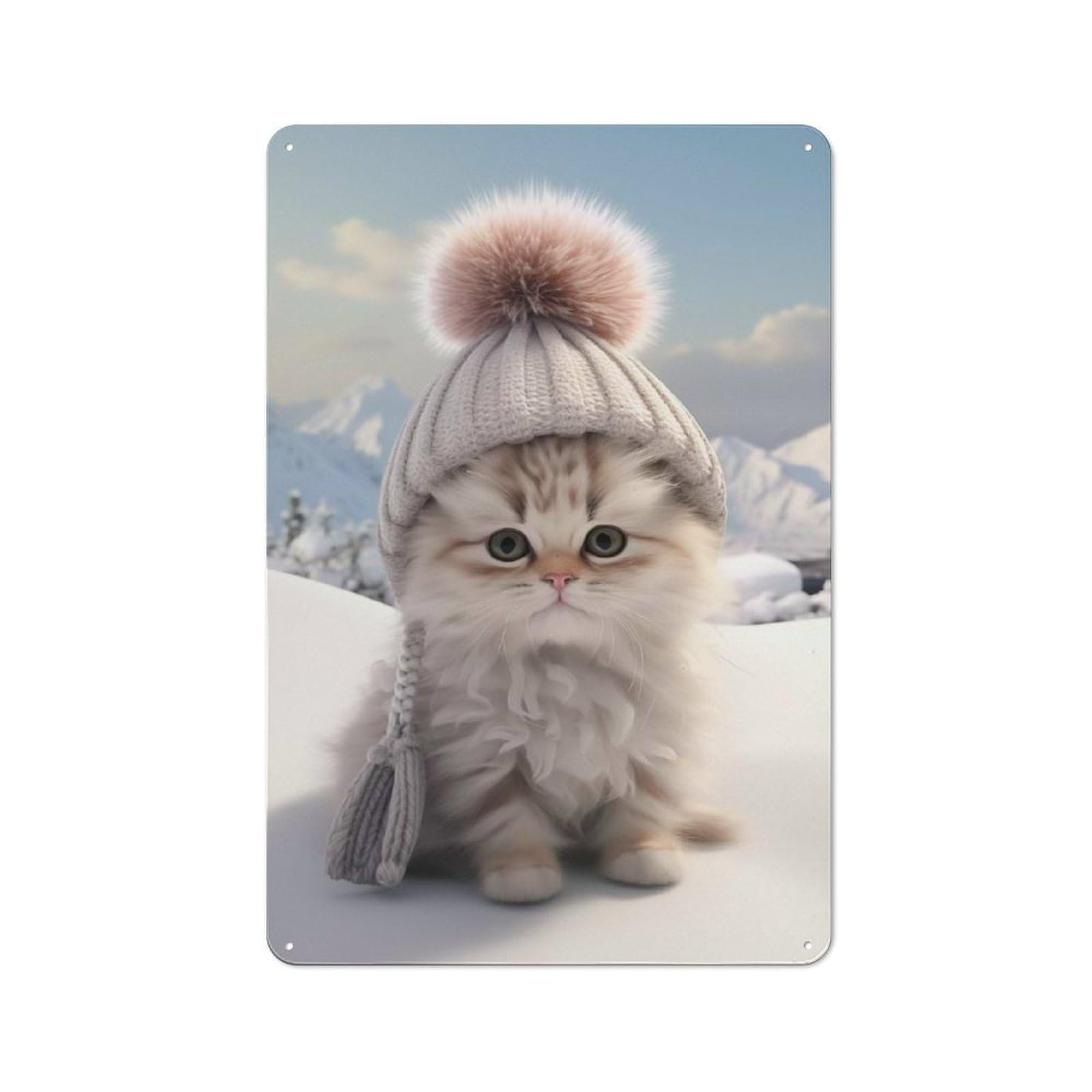 Junmoney Snowy Paws And Hat Decorative Tin Sign With Design 30X20cm, Classic Old Style Wall Plaque For Living Room, Hallway, Kitchen Or Cafe