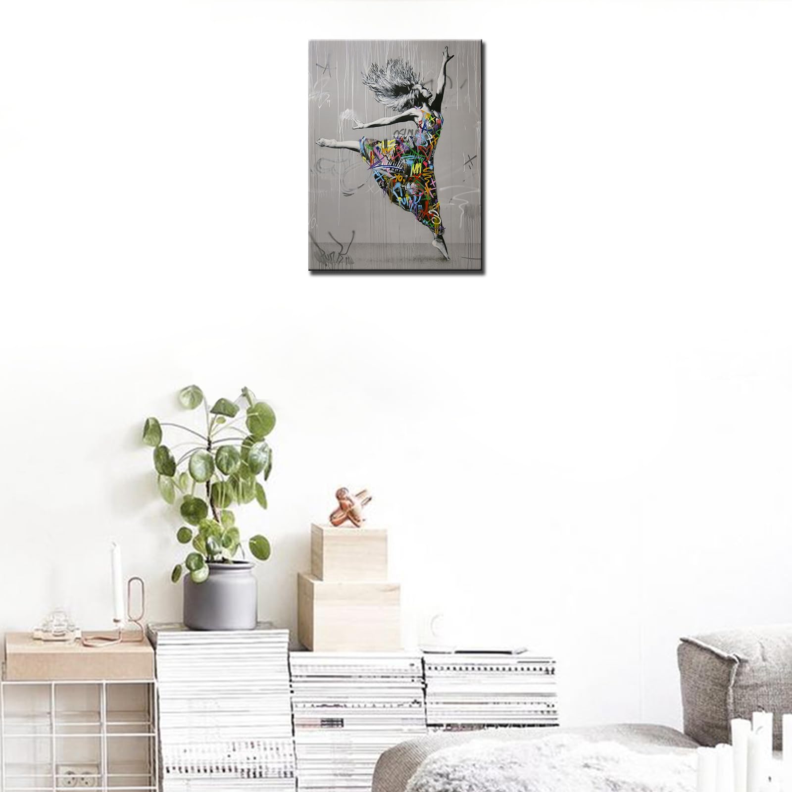 Graffiti Street Wall Art Banksy Art Paintings Dancing Girl Pictures Artwork for Living Room 1 Panels Red Print on Canvas House Decor Framed Gallery-Wrapped Ready to Hang(12''W x 16''H) - Image 4