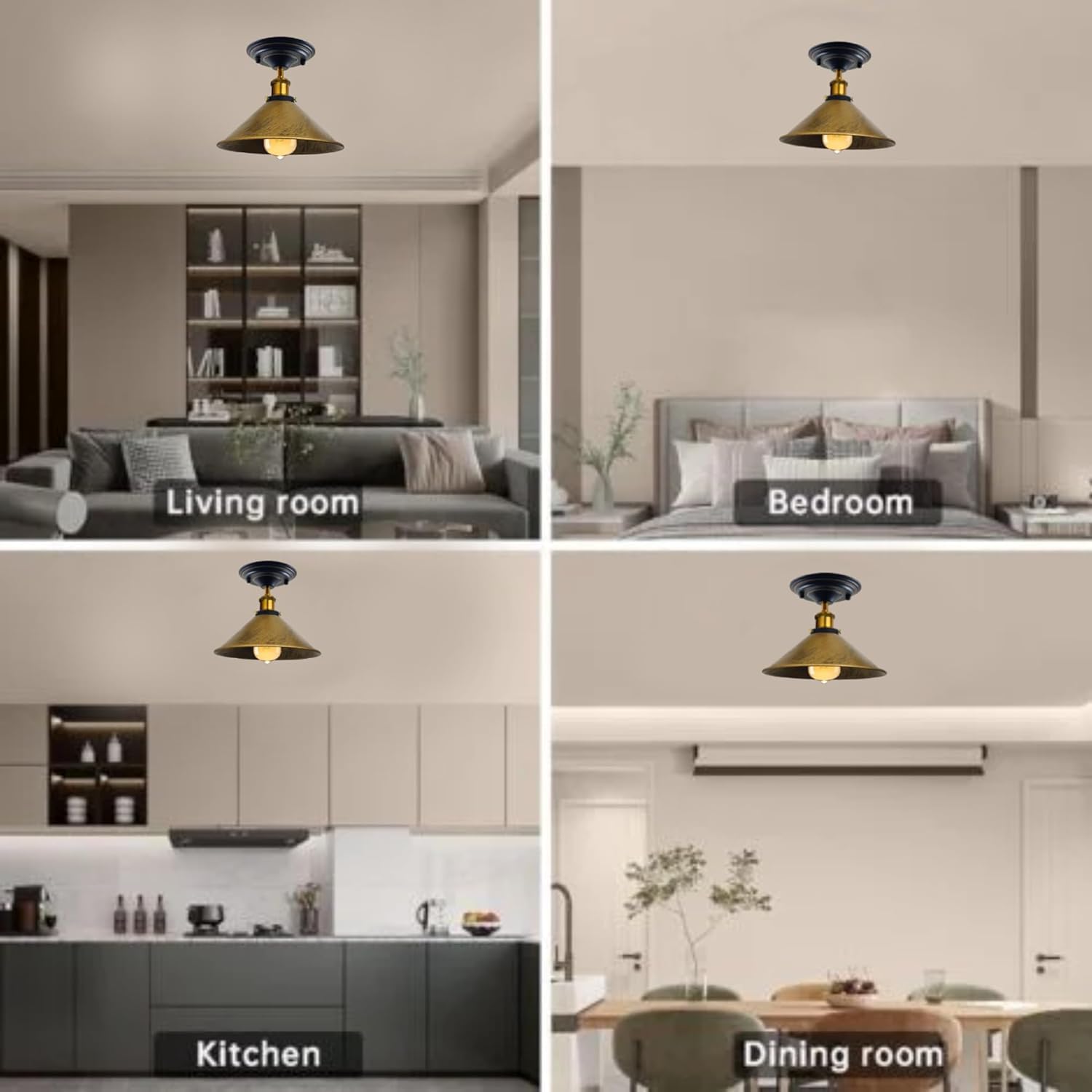 LEDSone Modern Semi Flush Mount Ceiling Light Metal 2 Pack Cone Shape Pendant Lamp Chandelier LED Lights Fitting for Kitchen Bedroom Hallway Restaurant Hotel (Brushed Copper) - Image 4