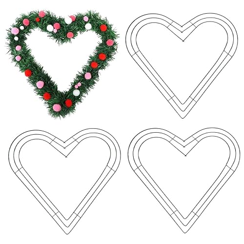 3Pcs Green Christmas Heart Shape Wire Wreath Form, 12 Inch