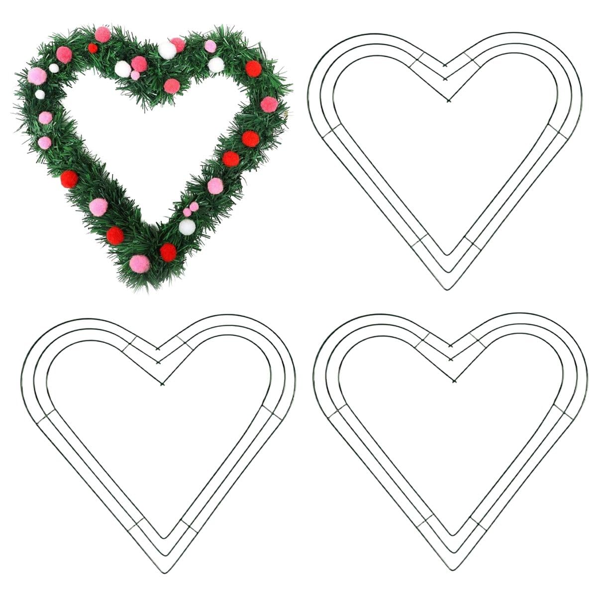 Couronnes de Noël vertes en cœur de 30,5 cm avec structure en métal durable