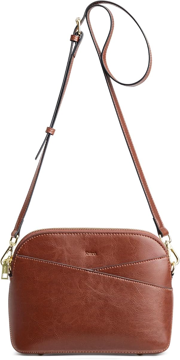 Kattee Small Leather Crossbody Bag for Women Trendy Purse | Adjustable detachable strap for versatile daily wear, Gold-tone hardware & zip, 8 pockets for travel, work, shopping