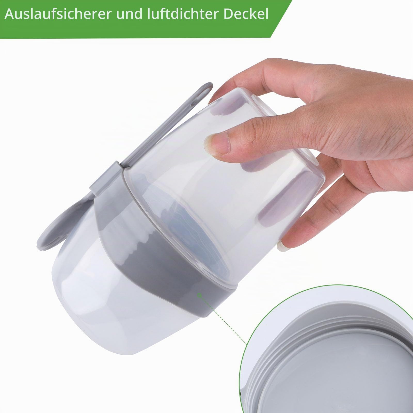 Wiederverwendbarer Haferbehälter mit Deckel, 875 ml, 2 Stück Joghurt-Töpfe mit Deckel, für unterwegs, Frühstück, Müsli, Joghurtbecher, Behälter mit Gabel, Löffel für Salate, Obst, Müsli,