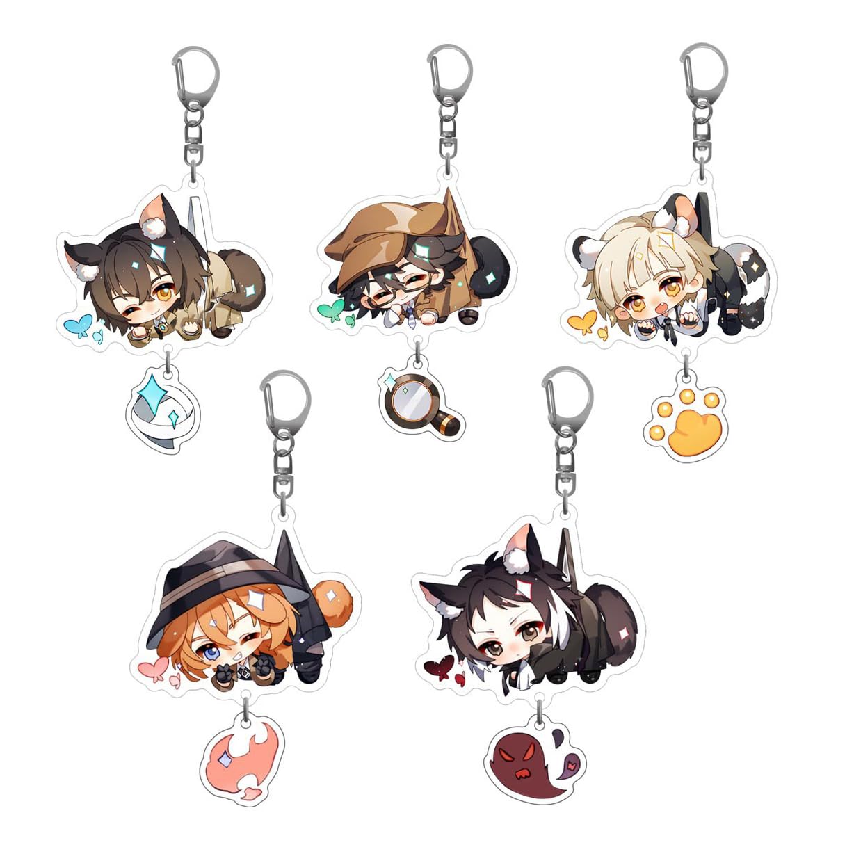 Bungo Stray Dogs Acrylic Keychains 5Pcs Cute Pendant Hanging Ornament, Medium