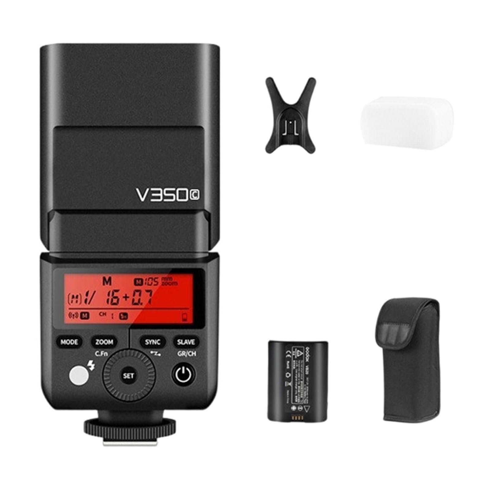 Linterna para cámara con sincronización de velocidad rápida y batería V350N/V350C para fotografía de acción rápida, linterna de zapata automática