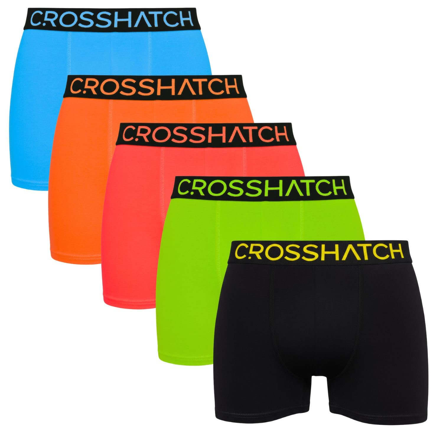 Crosshatch Men’s Boxer Shorts 5 Pack – Comfortable Cotton Underwear Multipack Trunks, Sizes S–XXL Neon Set XXL