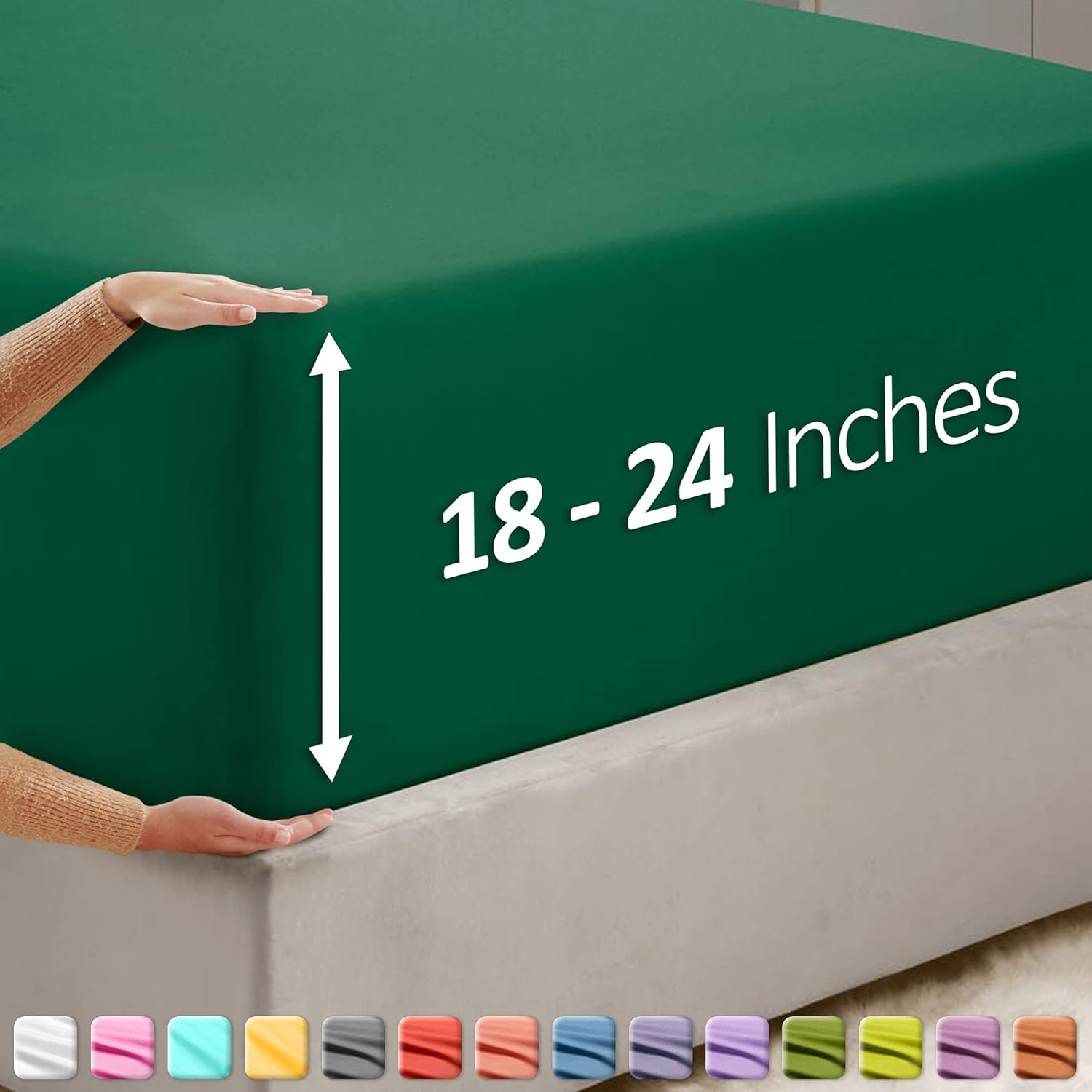 Hearth & Harbor Extra Deep Pocket California King Fitted Sheet – Fits 18 to 24 Inch Mattress – Ultra Soft 1800 Microfiber, Wrinkle-Free & Breathable – Hotel Luxury Fitted Sheet Only, Dark Green