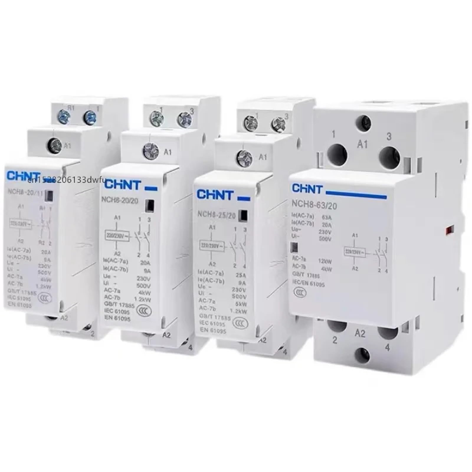 NCH8-63/20 Mini Contactor Modular de CA for el hogar 220V 230V 20A 25A 40A 63A 1NO 1NC 2NO 2NC 4NO NCH8-20 25 40(NCH8-63A,2NC)