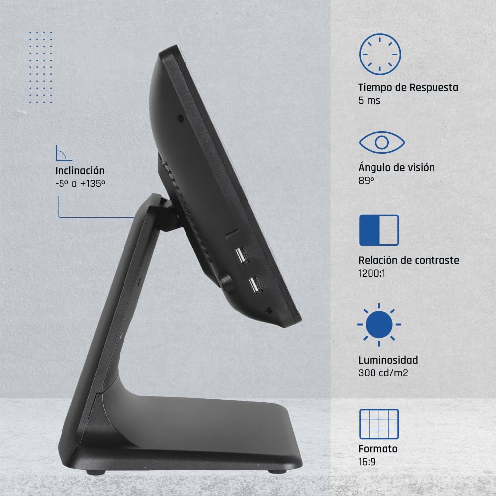 iggual TPV AIO 15,6" WiFi -Monitor Táctil Capacitivo,16:9 - Sin Sist. Operativo -Procesador Intel® N100 3,4 GHz- SSD 128GB+RAM 4GB -Bluetooth 5.1, HDMI, VGA, USB- Todo en Uno- Apto Verifactu.Negro