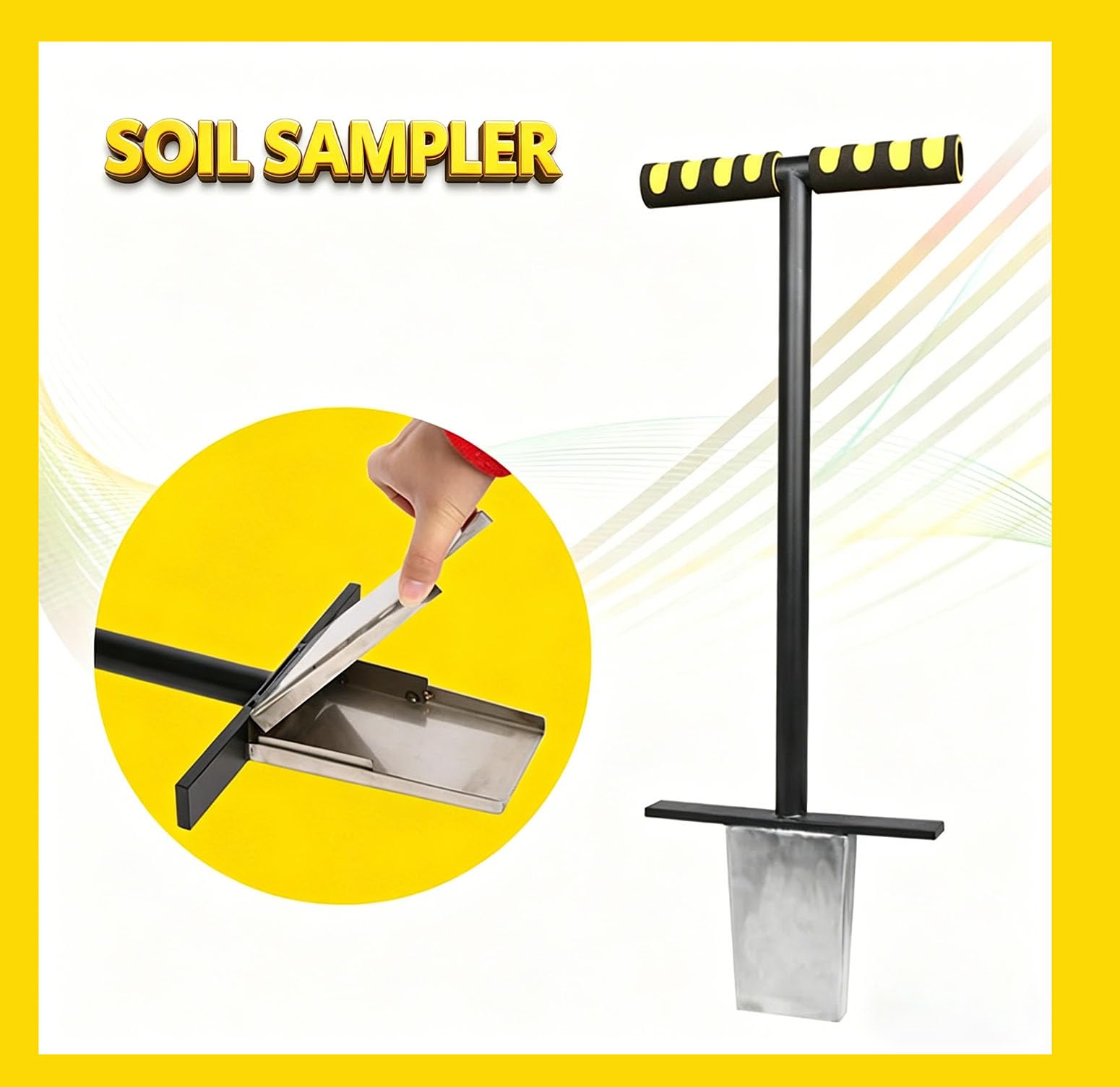 Sonda de muestreo de suelo, probador de suelo con mango en T de acero inoxidable con punta biselada, ideal para pruebas de suelo de césped y jardín, pedales de doble pie, fácil de usar