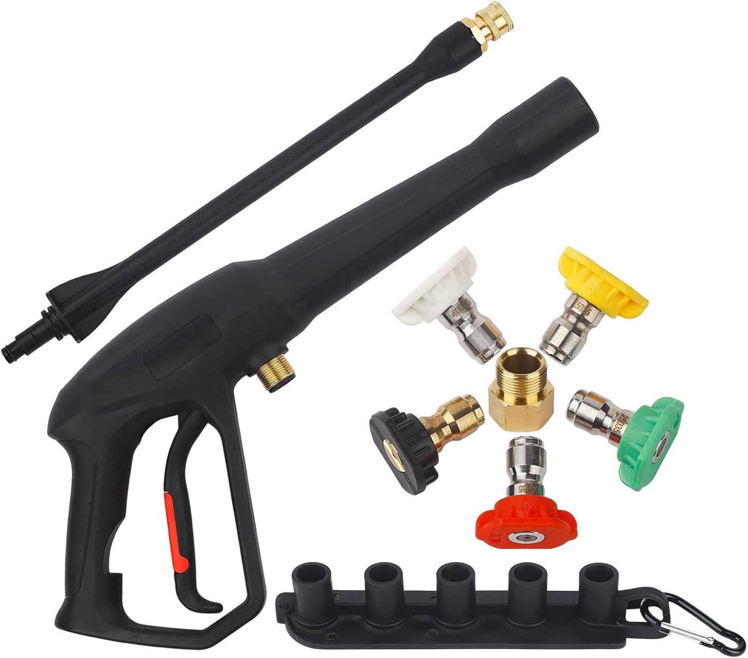 Pressure Washer Spray Gun Kit with Extension Wand & 5 Quick-Connect Nozzle Tips, Includes M22-14mm & M22-15mm Adapters for Universal Washer Compatibility for Home and Vehicle