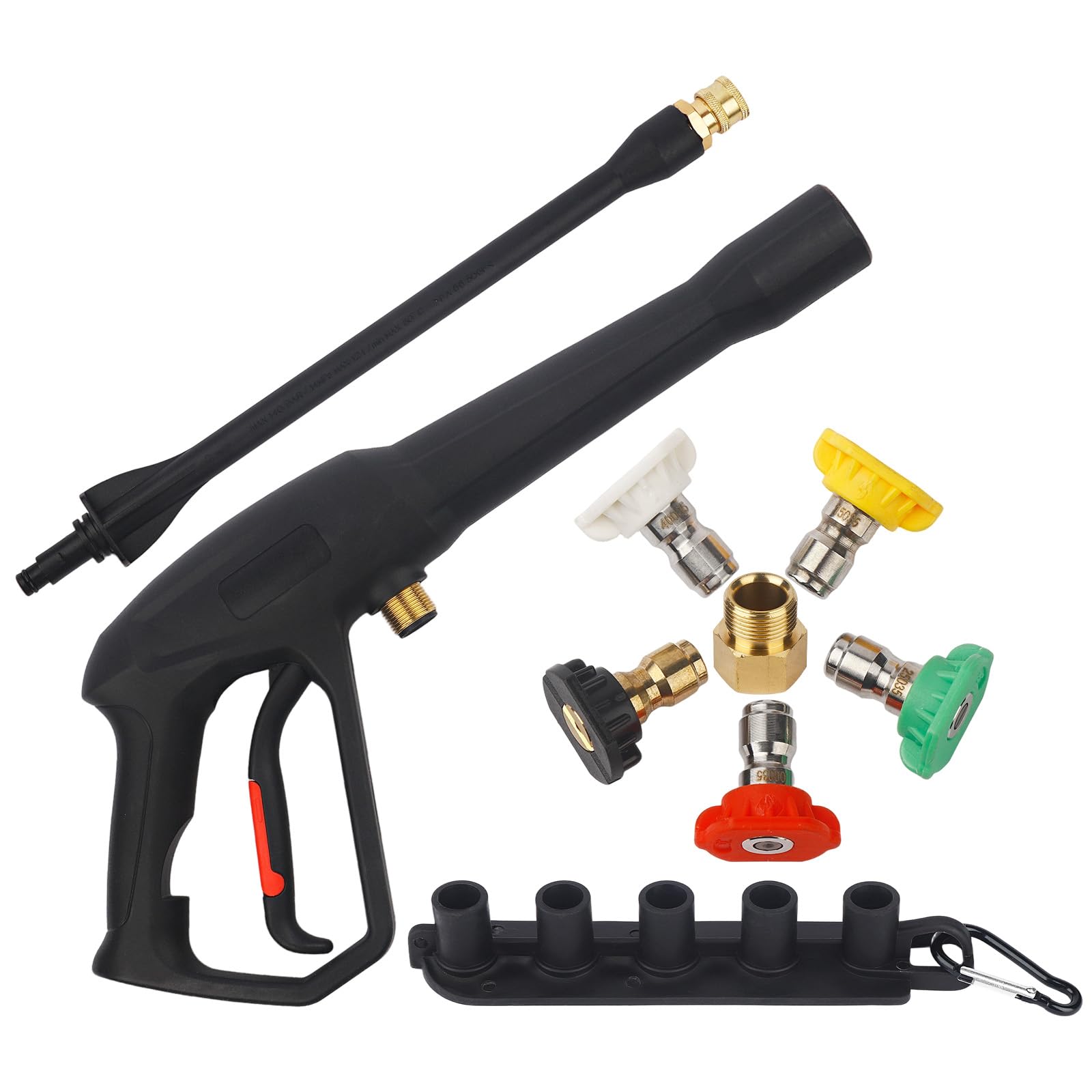 Kit pistola a spruzzo per idropulitrice con bacchetta di estensione e 5 punte per ugelli a connessione rapida, include adattatori M22-14 mm e M22-15 mm per compatibilità universale per la casa e il