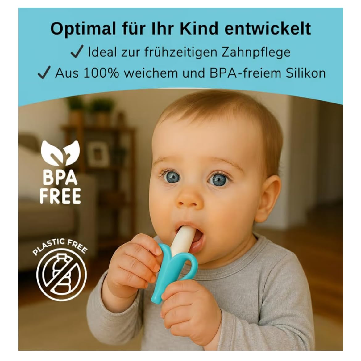 Banana Shaped Baby Silicone Teething Toothbrush (Blue), Green - Image 3