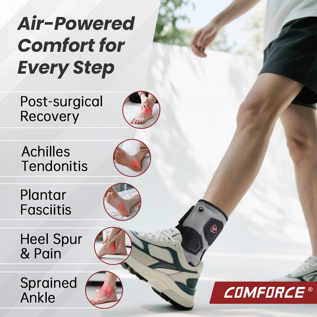 Plantar Fasciitis Ankle Support with Airbag, Heel and Arch Pain Relief with Air Inflation Device, Achilles Tendonitis Relief, Sports Injuries and Recovery for Men & Women(Need to Inflate)