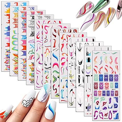 MWOOT 12 Stück Französisch Nagelsticker, French Nail Art Sticker Decals Cover