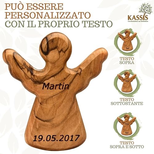 KASSIS Angelo custode in legno d'ulivo Figurina