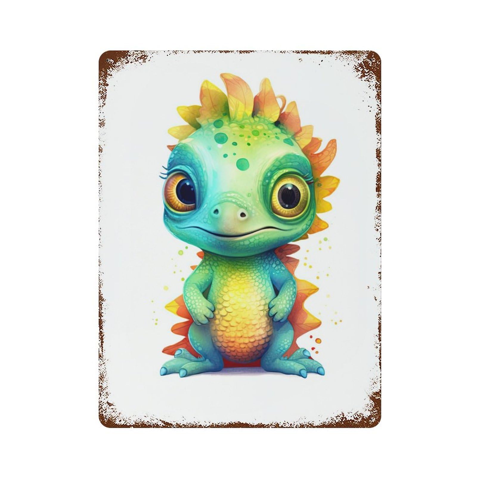 Distressed Metal Wall Sign Watercolor Baby Iguana 15.7"x11.8", Vintage Wall Decor for Garage, Bar And Workshop Decor