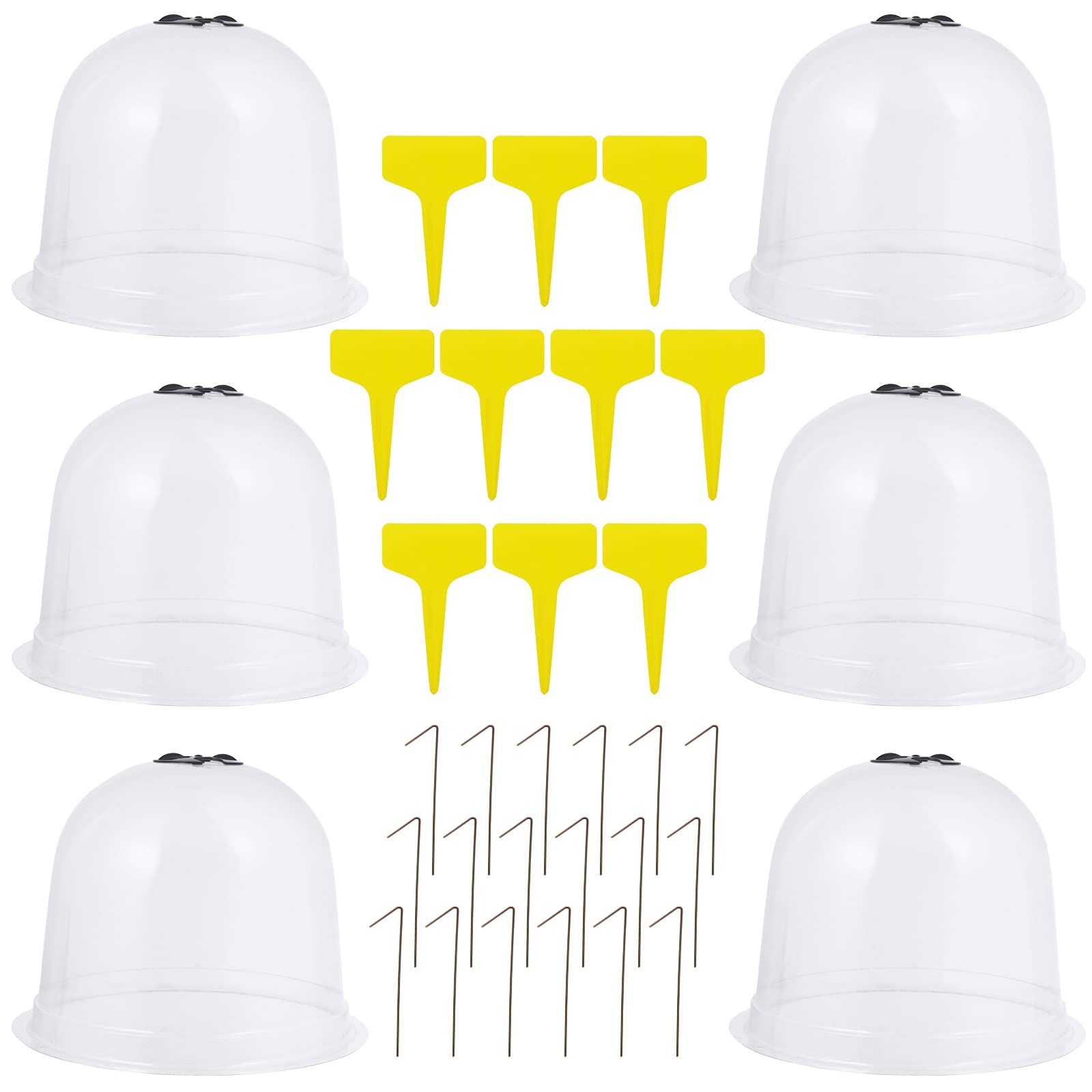 6 pièces Lot Cloches de Protection pour Semis avec Piquets de Fixation Sol et Étiquettes Housse Plastique Respirante pour Plantes Protection Gel et Froid Couleur Aléatoire