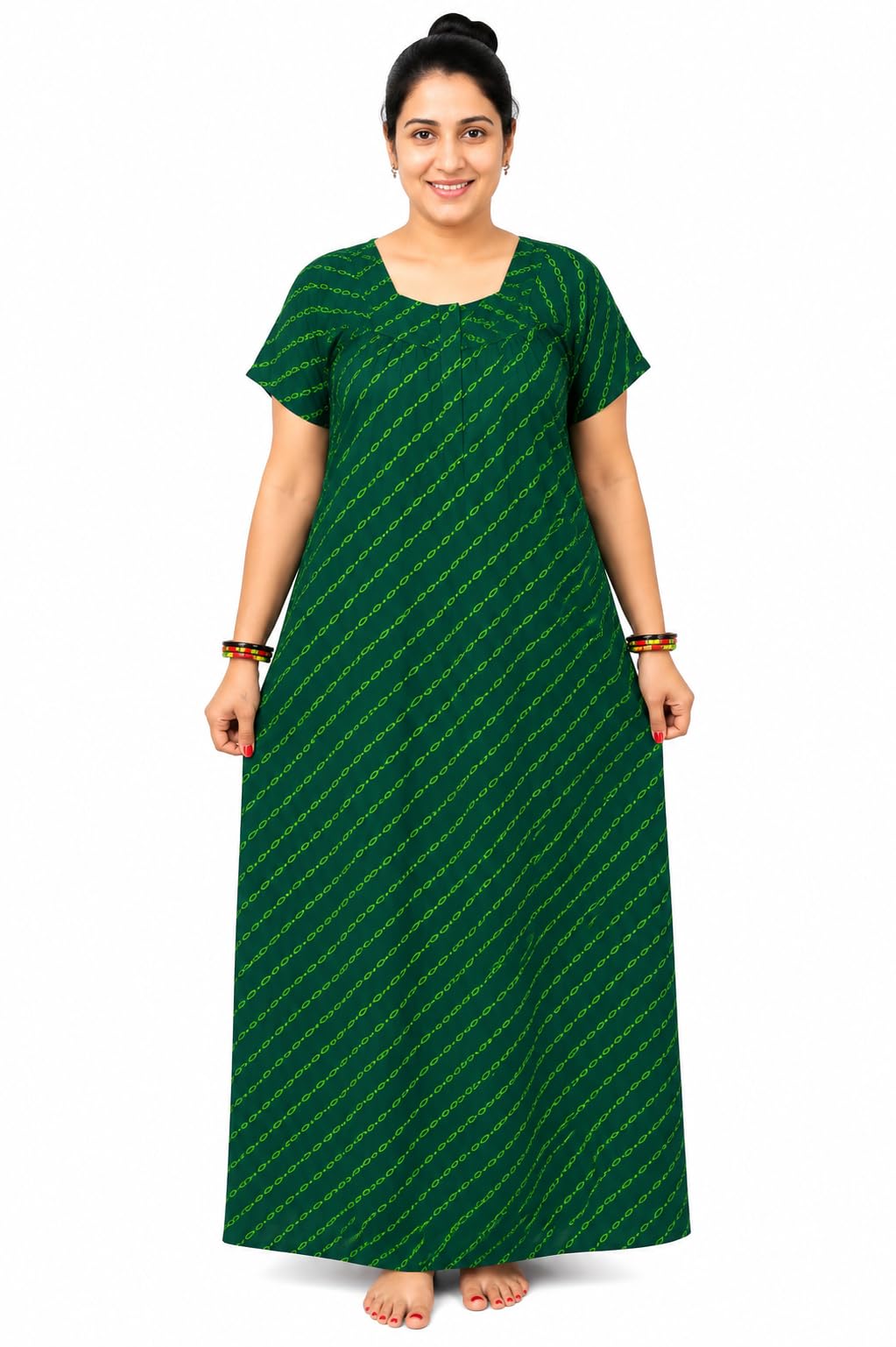 Women's Printed Cotton Blend Full Length Nighty | Maroon | Short Sleeve-picture-40