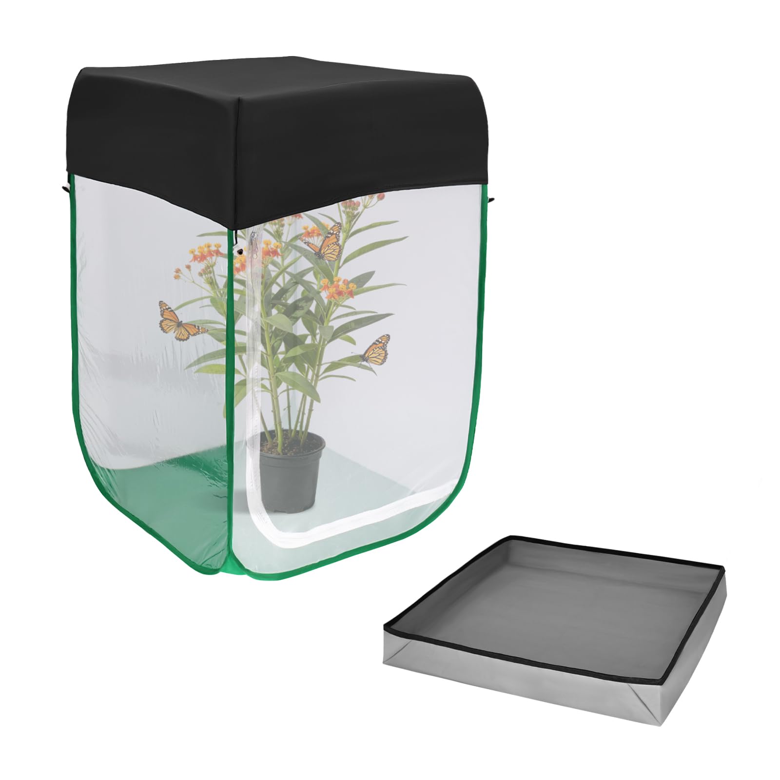 Butterfly Habitat Cage 24" x 24" x 36", Large Caterpillar Mesh Enclosure with Poop Tray for Easy Clean, Outdoor Monarch Butterfly &amp; Insect Pop-up Net Cages Terrarium with Sunshade Top.