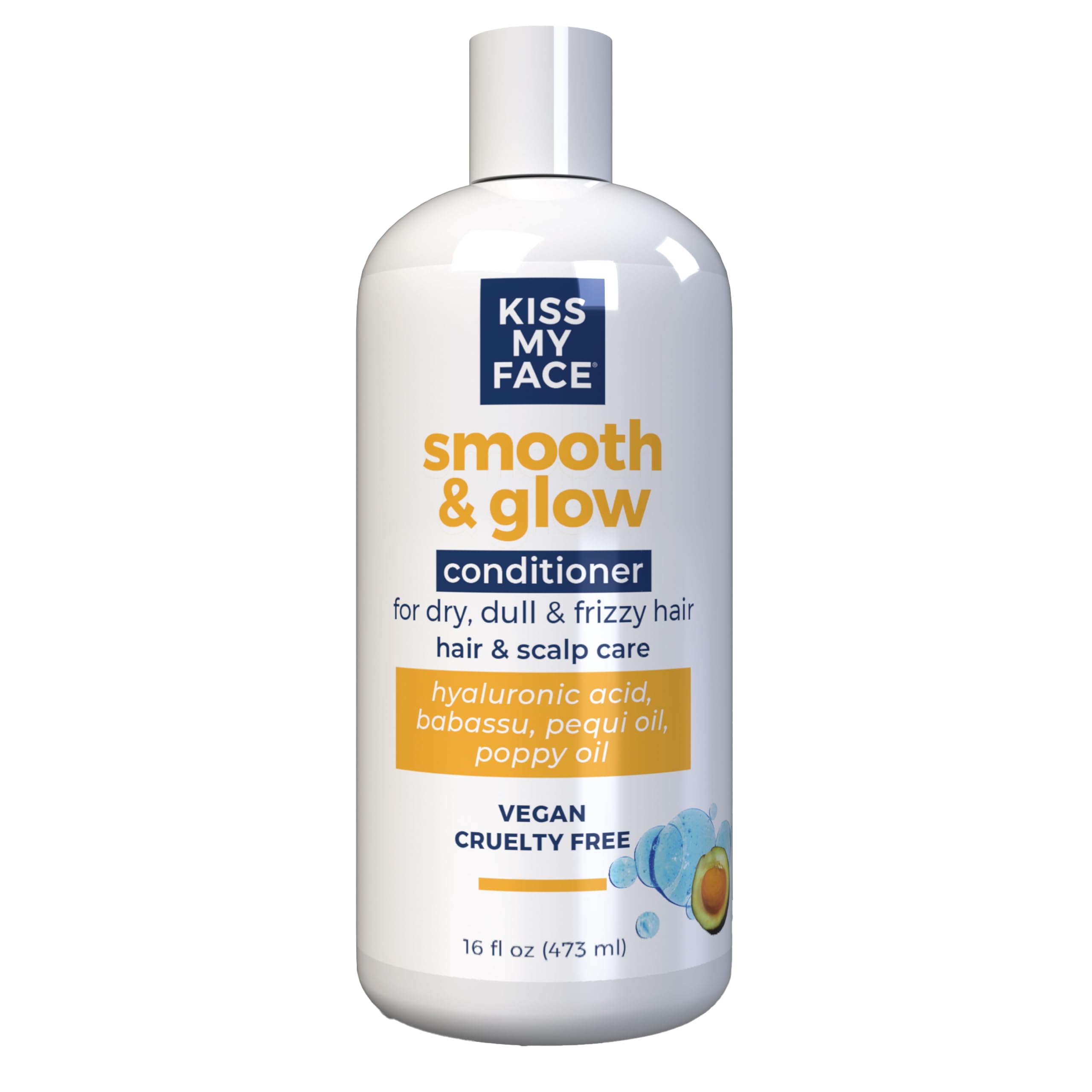 Kiss My Face Smooth & Glow Conditioner, For Dry and Frizzy Hair, Hair and Scalp Care, Hyaluronic Acid, Vegan and Cruelty Free, 16 Fl Oz