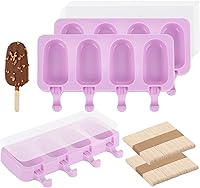 Vista 8 de Juego de 3 moldes para paletas con tapas y 100 palitos de paletas de madera, tamaño estándar, 4 cavidades, moldes de silicona para hacer cakesicles