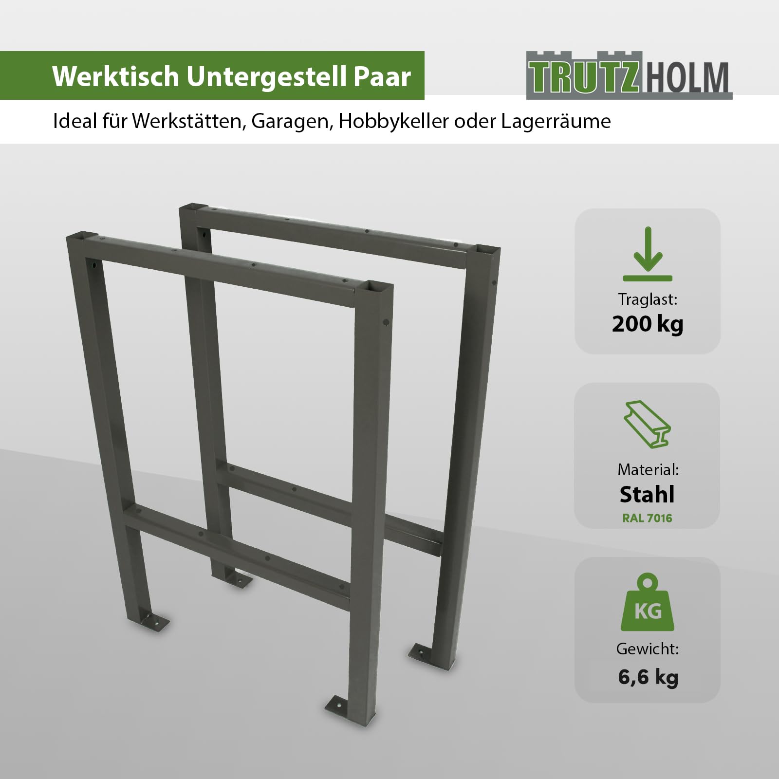 TRUTZHOLM 1x Paar Werktischuntergestell für Werkbank max. Traglast von 200kg in der Farbe Anthrazit (Anthrazit)