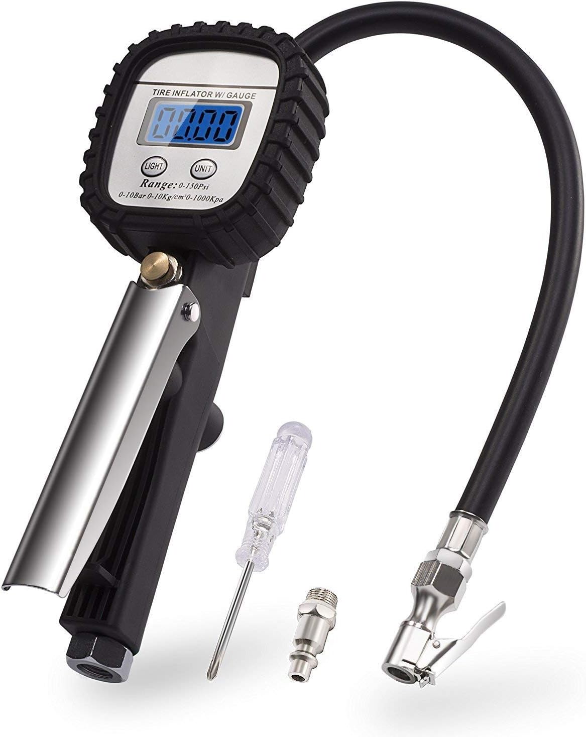 Exwell Tire Pressure Gauge, Digital Heavy Duty Tire Inflator Gauge for All Vehicles,Automatic Reading Air Pressure Gauge -150 PSI